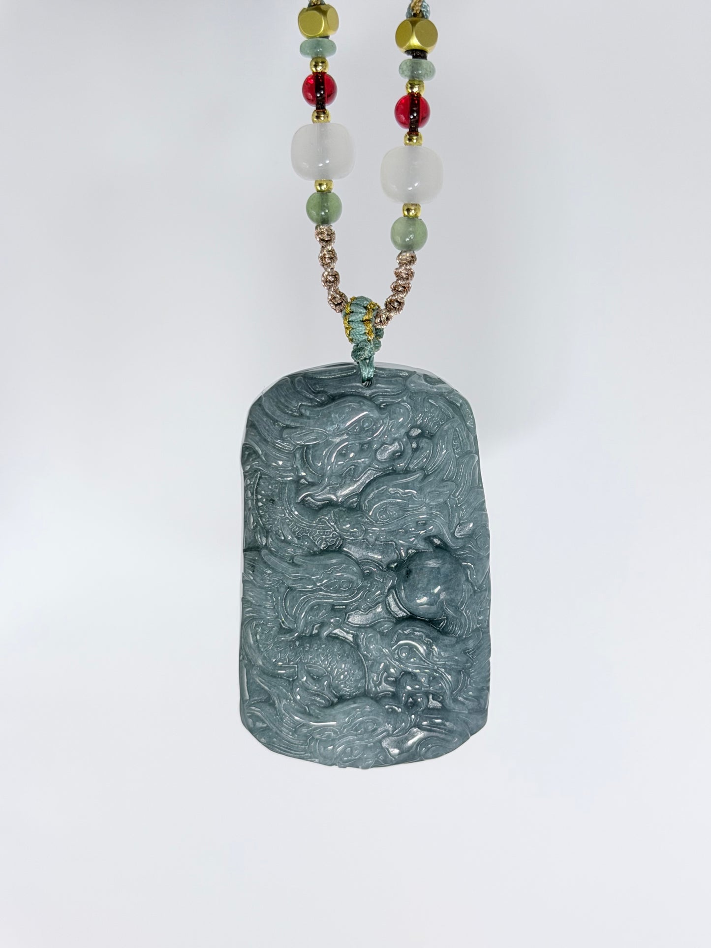 Blue Water Jadeite Nine Dragon Pendant