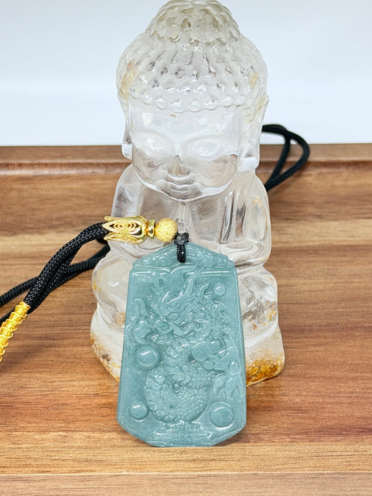Blue Water Jadeite Dragon Pendant