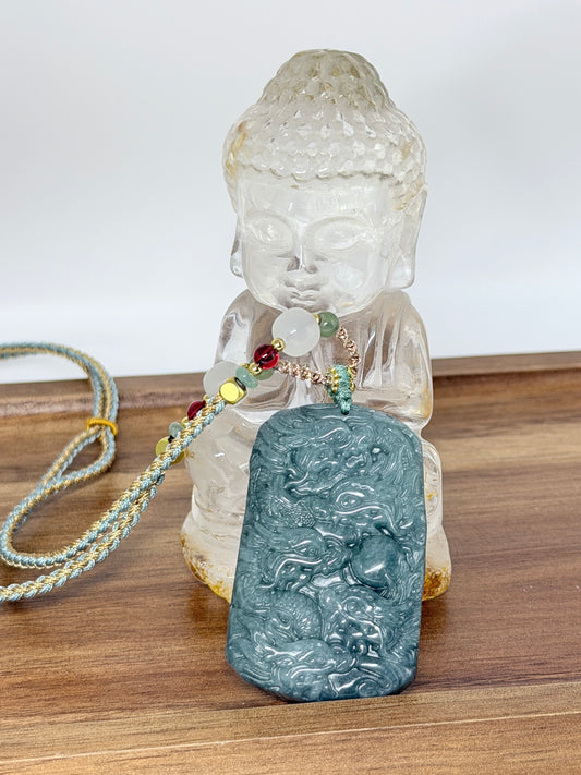 Blue Water Jadeite Nine Dragon Pendant